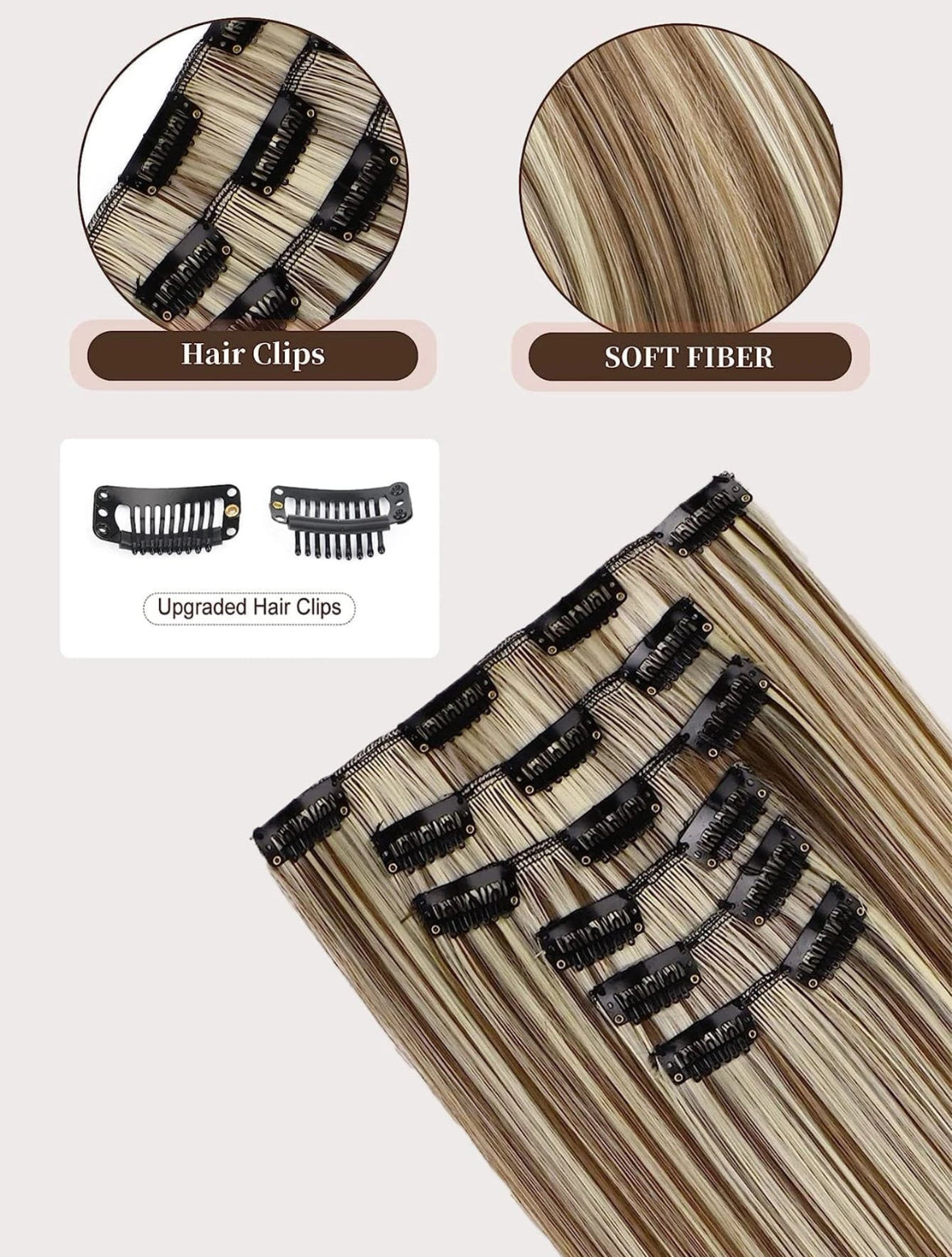 24inch - 6pcs Clip Synthetic Hair Extensions