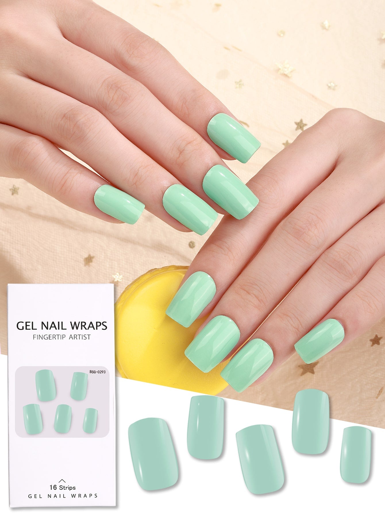 {{ GelPolish_USA }} {{ magnetic_gelpolish}} Mint Green {{ Gelpolish_usa}} {{ Gel_polish}} 1 Box Long Lasting 16 Semi-cured Nail Stickers With 1 Nail File And 1 Remover Stick - {{ UV_Drying_machine}} - {{ Powerful_LED_Nail_Dryer}} {{ Gelish }} {{Gel_nail_polish}} {{ Orly}}