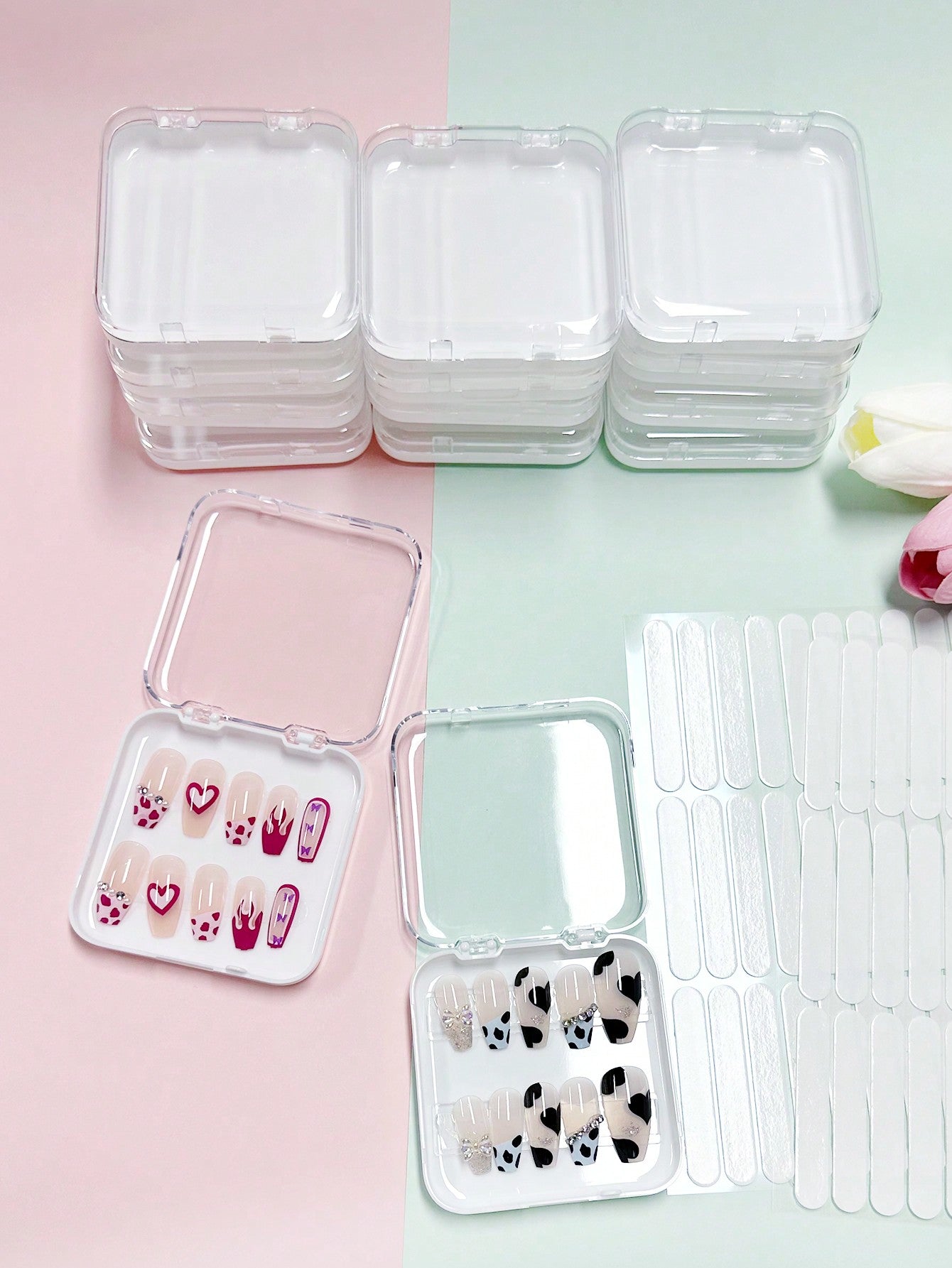 {{ GelPolish_USA }} {{ magnetic_gelpolish}} Clear {{ Gelpolish_usa}} {{ Gel_polish}} 12pcs Acrylic Nail Storage Box, with 60pcs Double Sided Adhesive Tape - {{ UV_Drying_machine}} - {{ Powerful_LED_Nail_Dryer}} {{ Gelish }} {{Gel_nail_polish}} {{ Orly}}